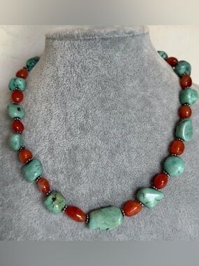 Sundance 925 Sterling Silver Turquoise and Carnelian Beaded Choker Necklace